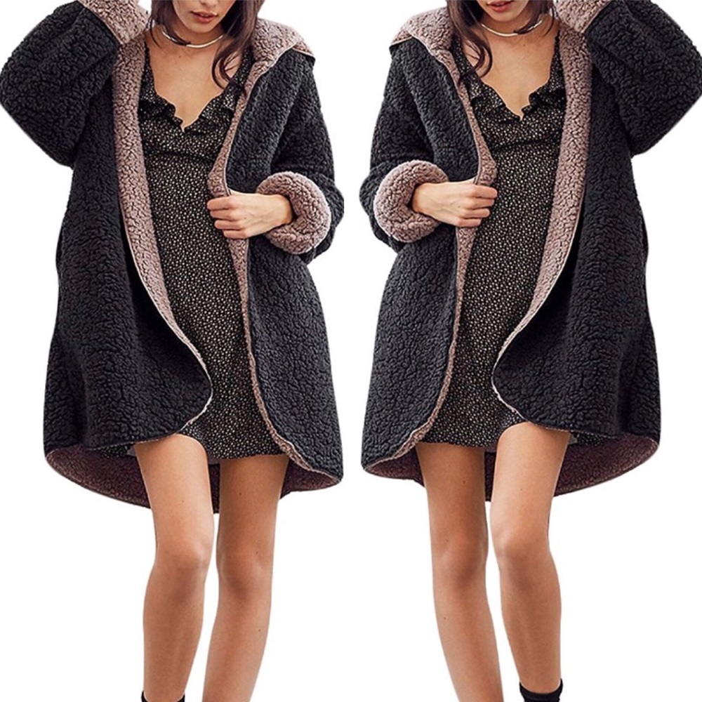 NEW Fuzzy Faux Fur Reversible Cardigan Coat - Picture 2 of 6